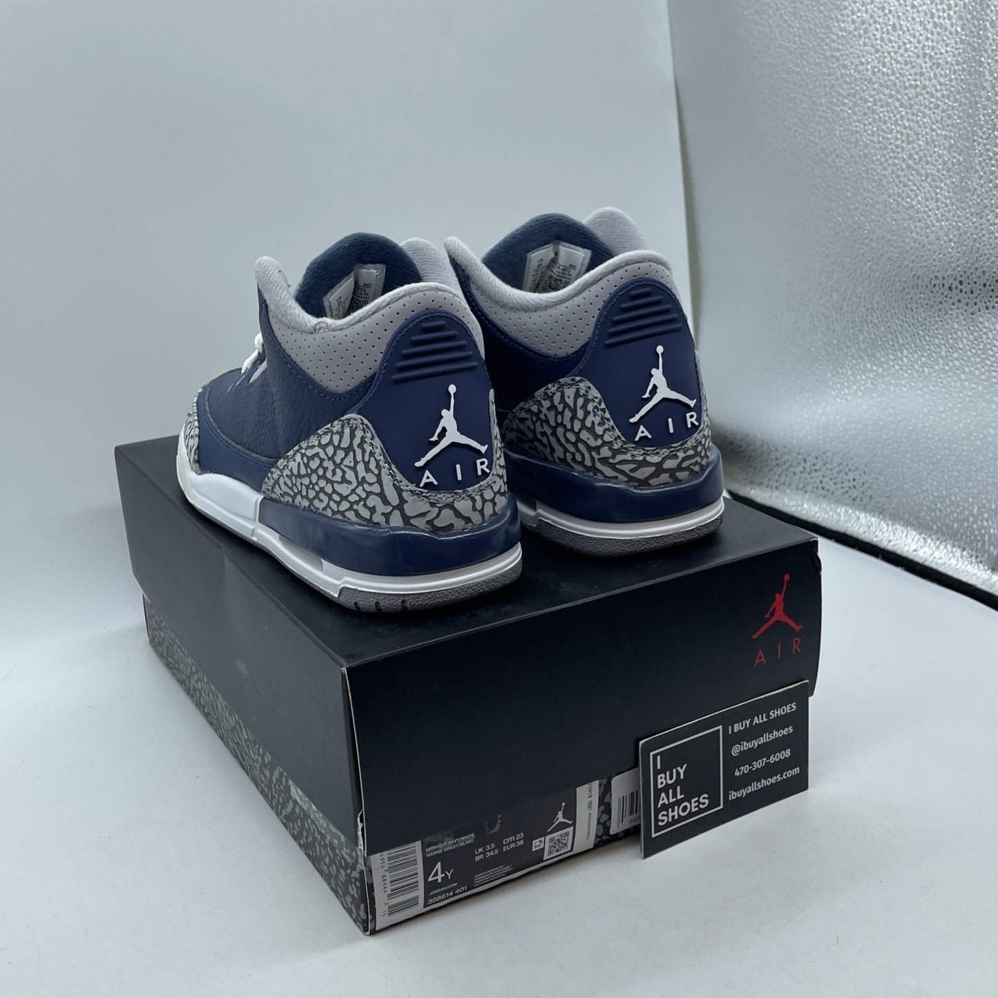 Size 4Y (GS) - Jordan 3 Retro Mid Georgetown Blue Grey Leather (398614-401)