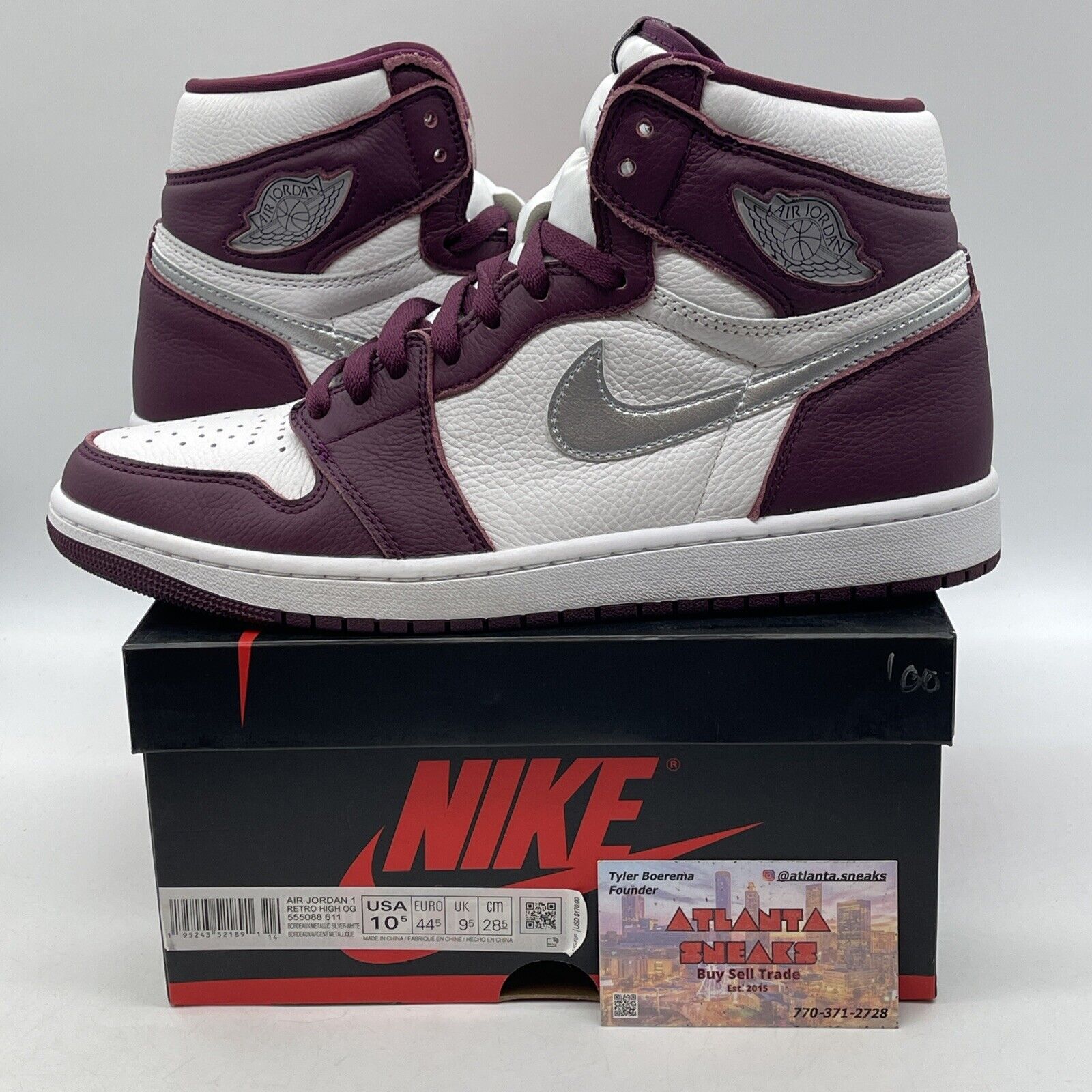 Size 10.5 - Jordan 1 Retro High OG Bordeaux Silver White Leather (555088-611)