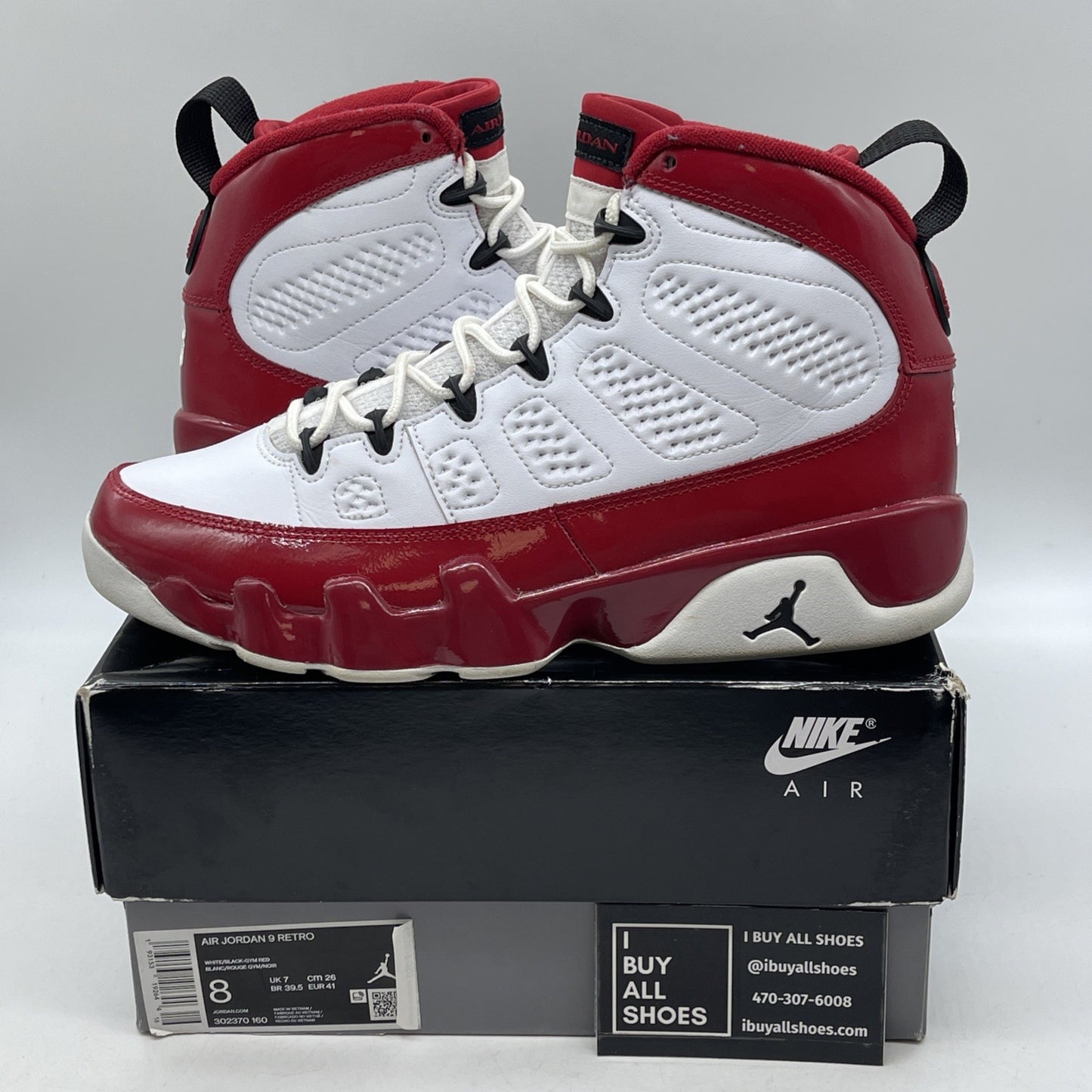 Size 8 - Air Jordan 9 Retro Gym Red White Black Leather (302370-160)