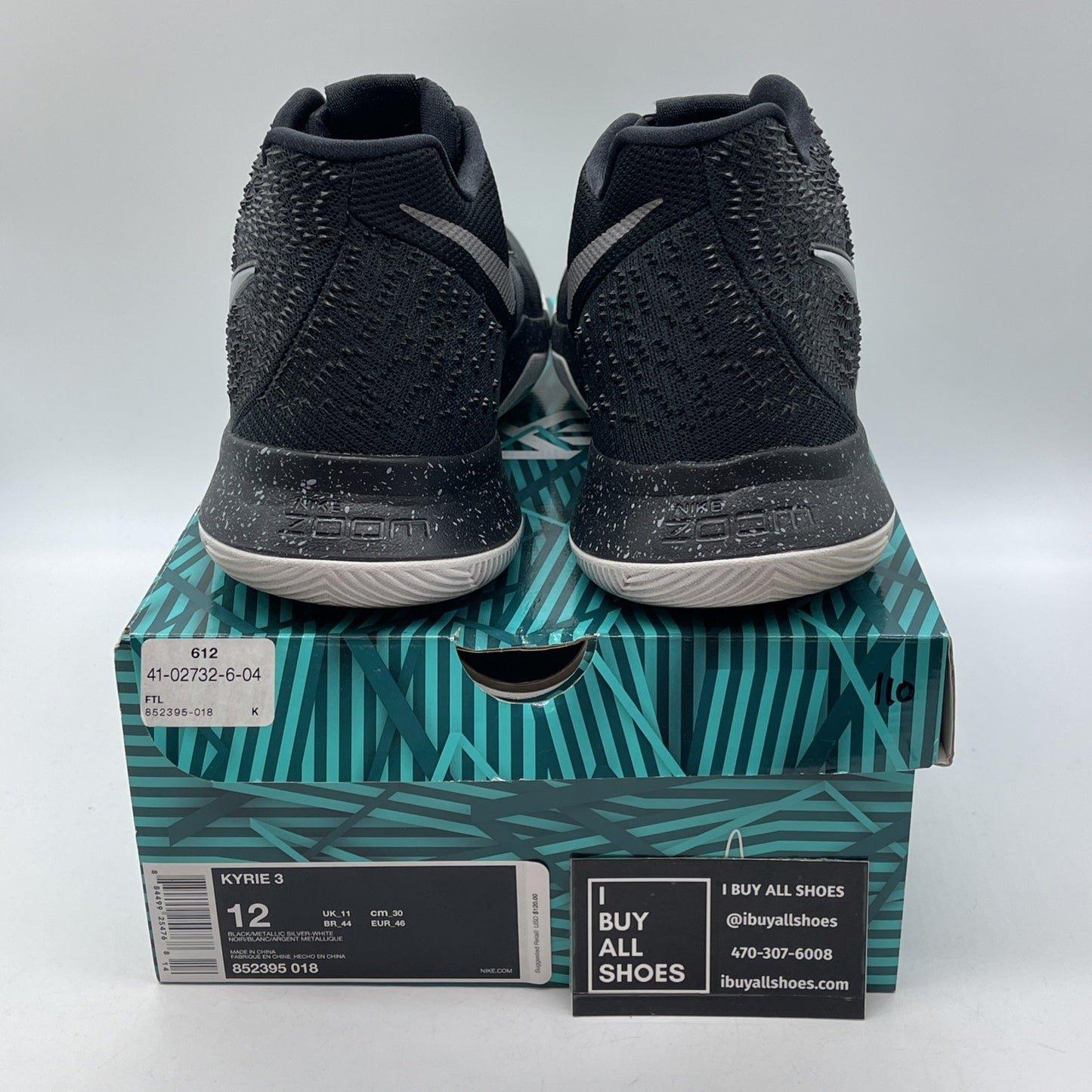 Size 12 - Nike Kyrie 3 Black Ice Grey Suede White Leather (852395-018)