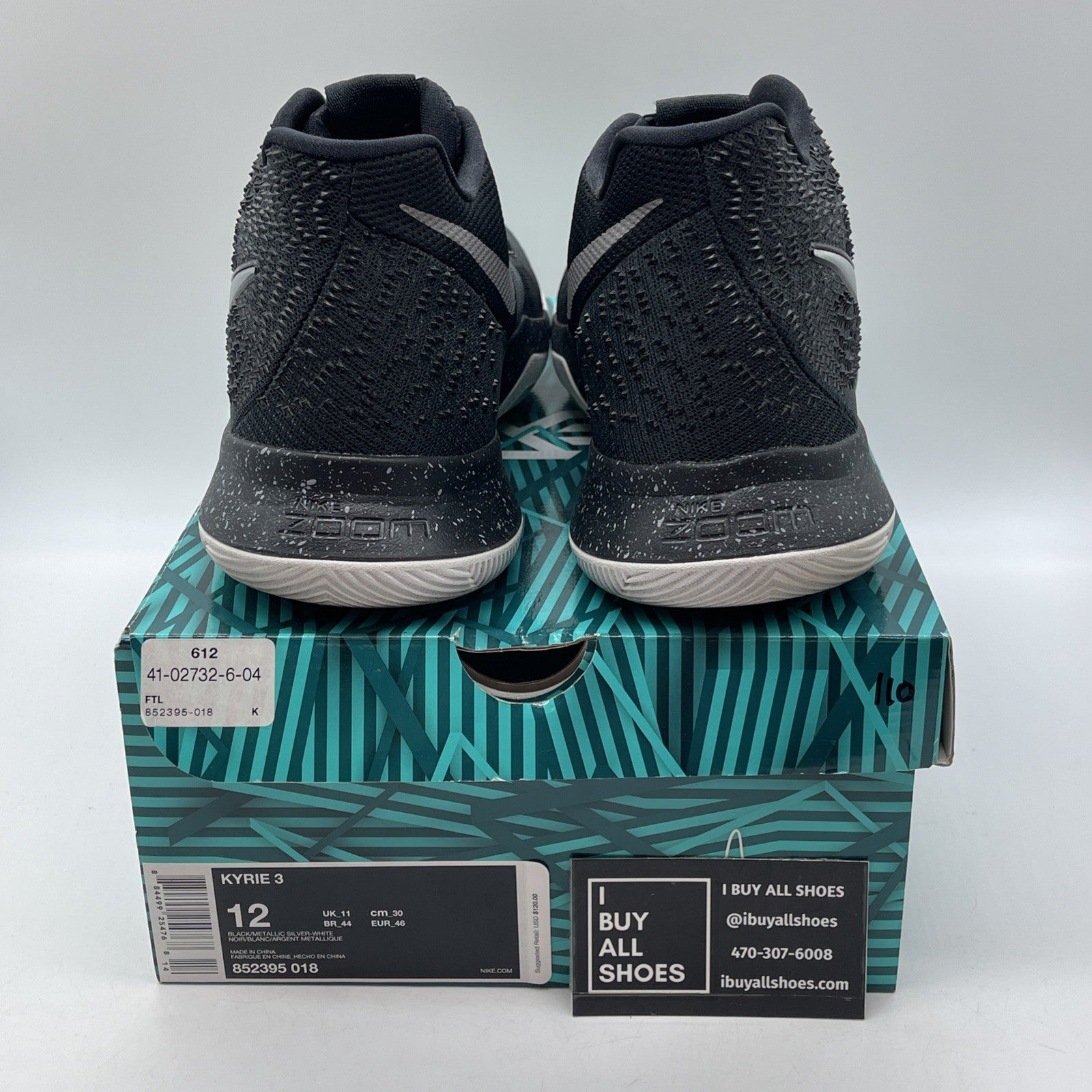 Size 12 - Nike Kyrie 3 Black Ice Grey Suede White Leather (852395-018)