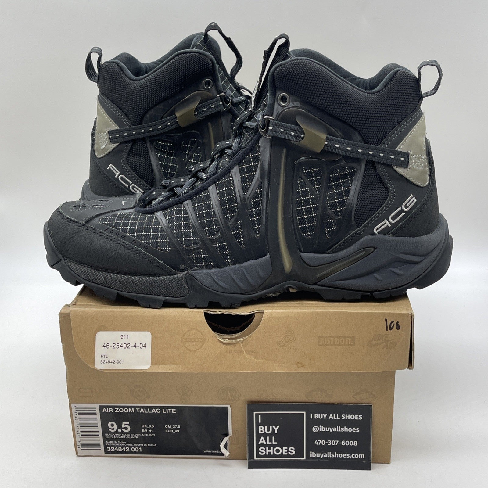 Size 9.5 - Nike Air Zoom Tallac Lite Black Metallic Silver Black (324842-001)