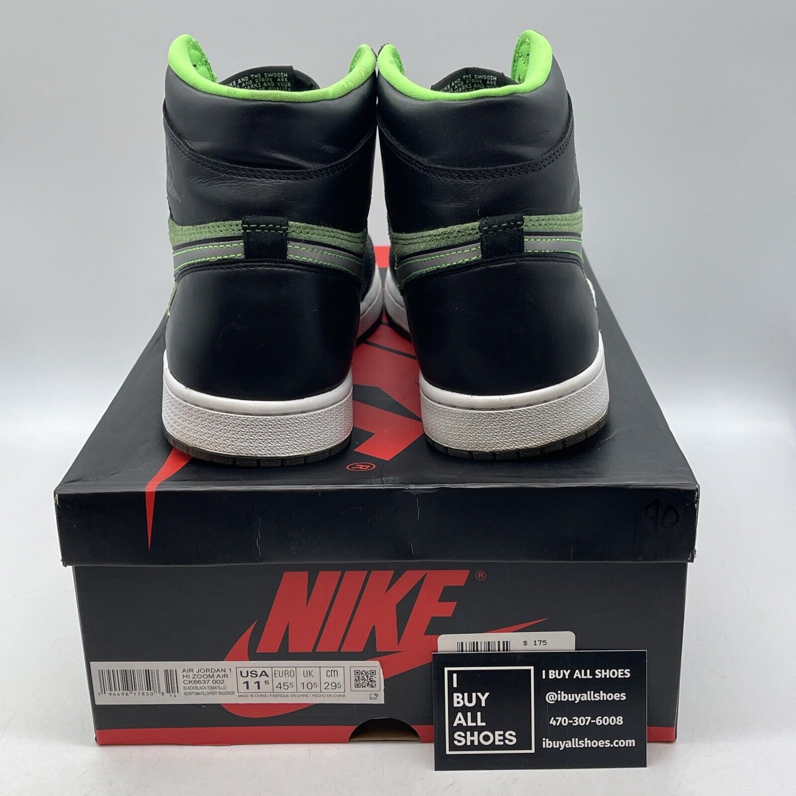 Size 11.5 - Air Jordan 1 Zoom High Zen Green Suede Black Grey (CK6637-002)