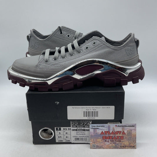 Size 5 - adidas Raf Simons x Detroit Runner Grey Maroon Suede Leather (F34247)