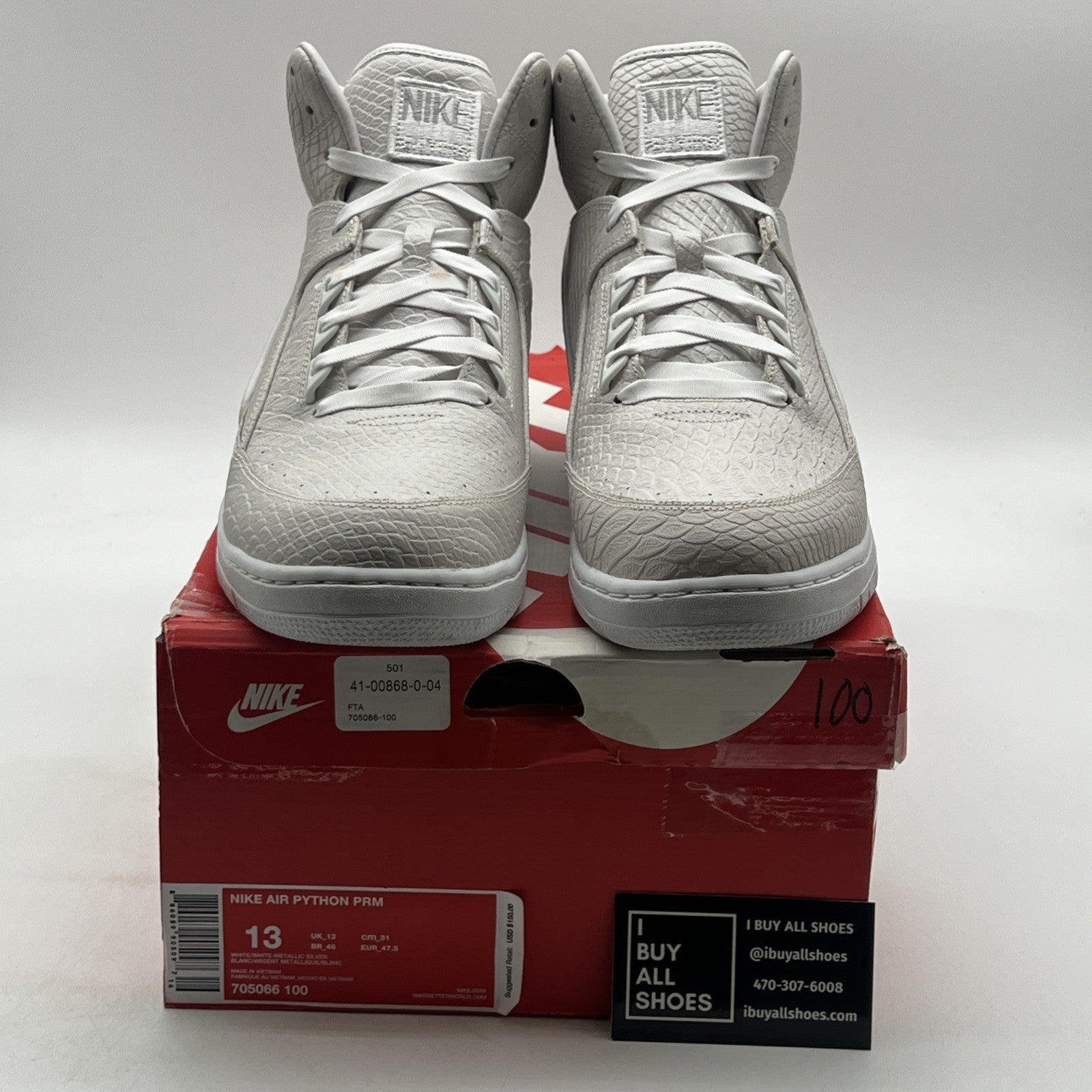 Size 13 - Nike Air Python Premium White Metallic Silver (705066-100)