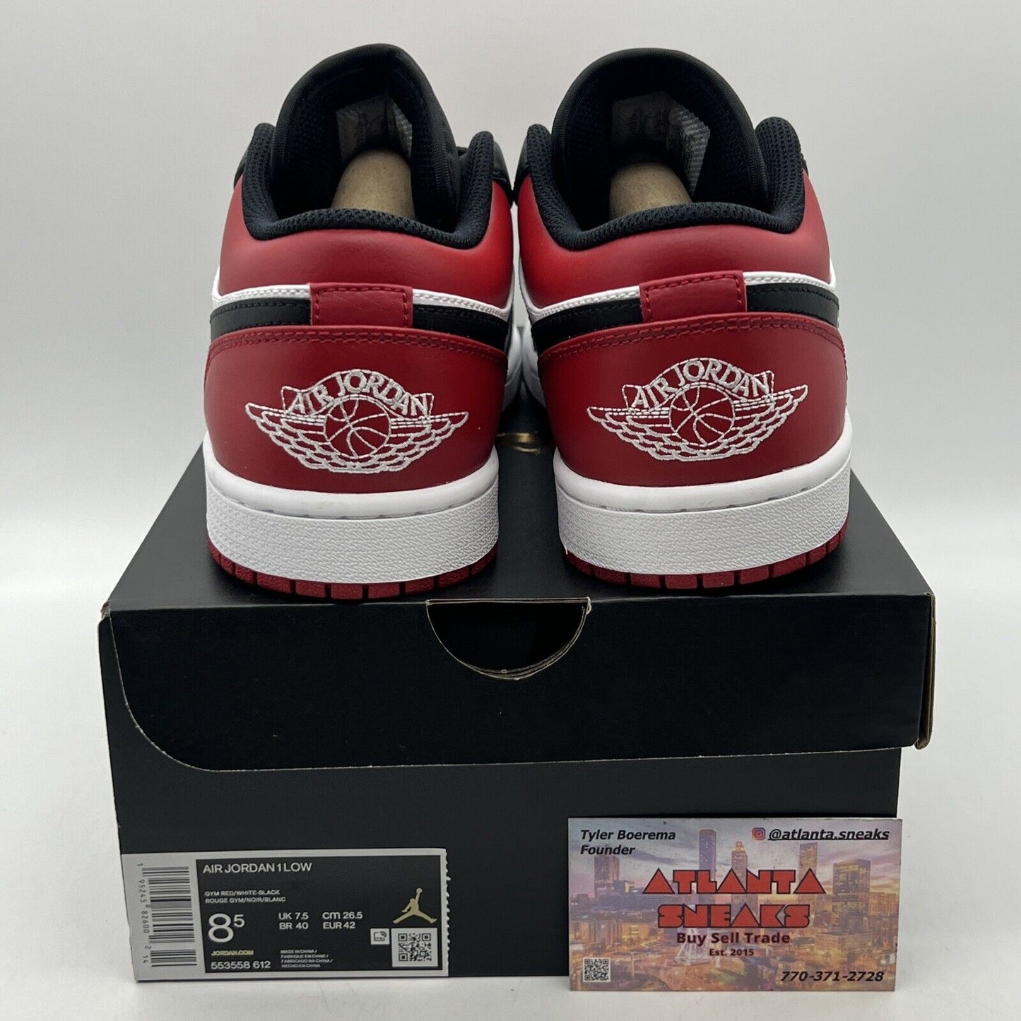 Size 8.5 - Jordan 1 Low Bred Toe Black White Red Leather (553558-612)