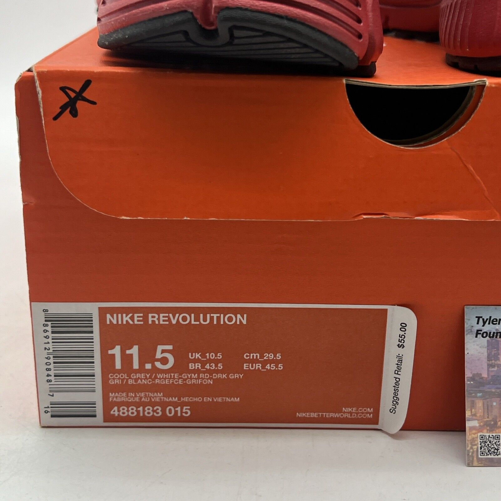 Size 11.5 - Nike Revolution 2 Running Shoes (488183-015) Gray And Red Men's