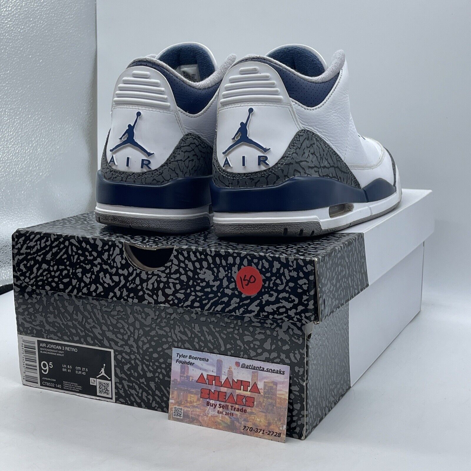 Size 9.5 - Air Jordan 3 Retro Midnight Navy Grey White Leather (CT8532-140)