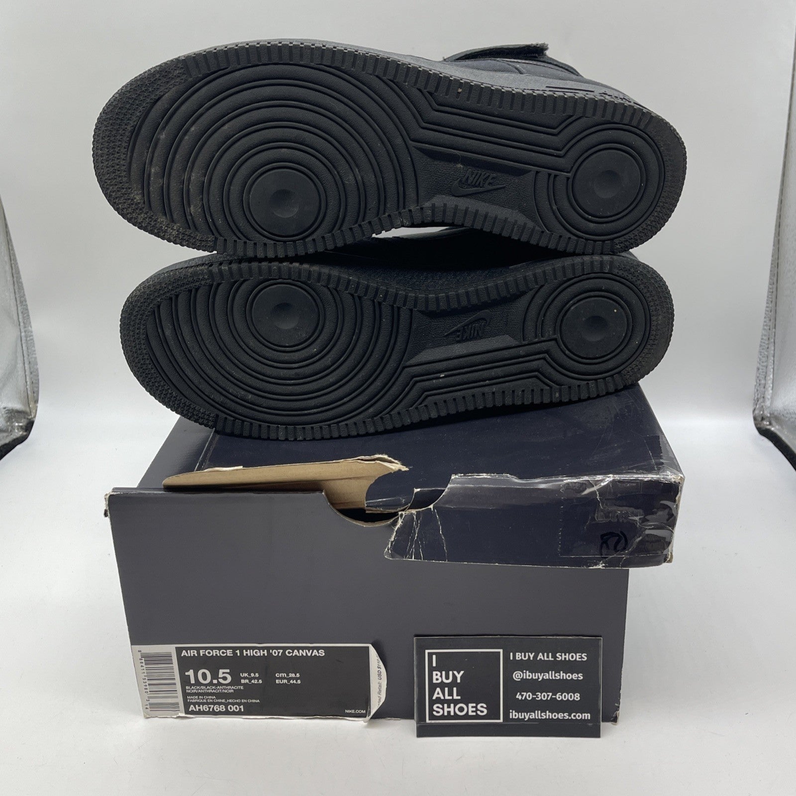 Size 10.5 - Nike Air Force 1 High Black Canvas (AH6768-001)