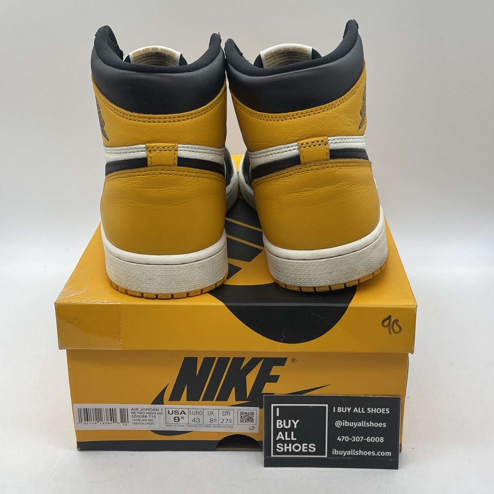 Size 9.5 - Jordan 1 Retro OG High Yellow Toe White Black Leather (555088-711)