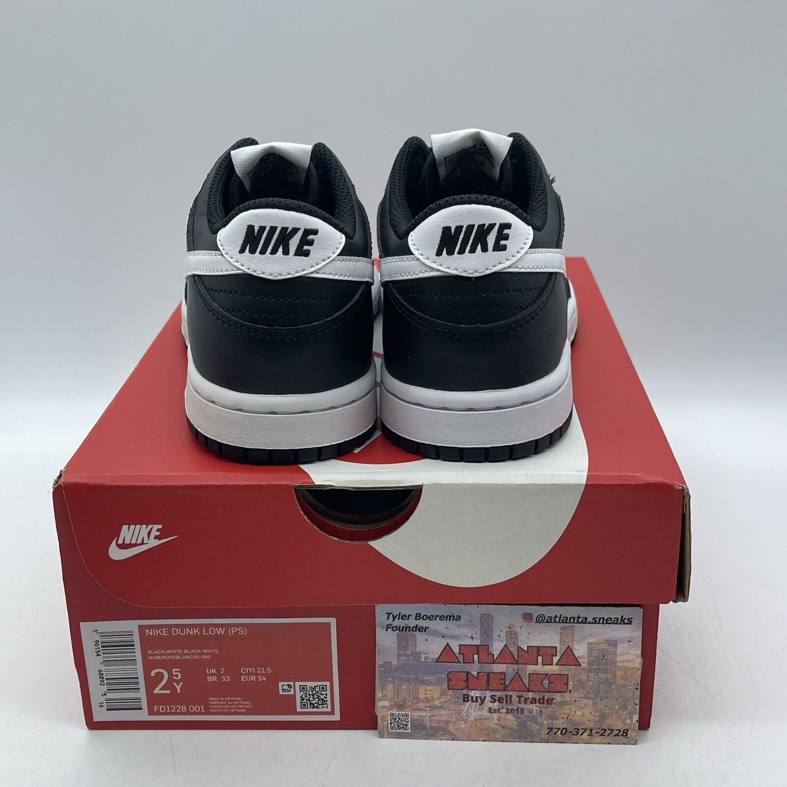 Size 2.5Y - Nike Dunk Low Black Panda 2.0 White Leather (FD1228-001)