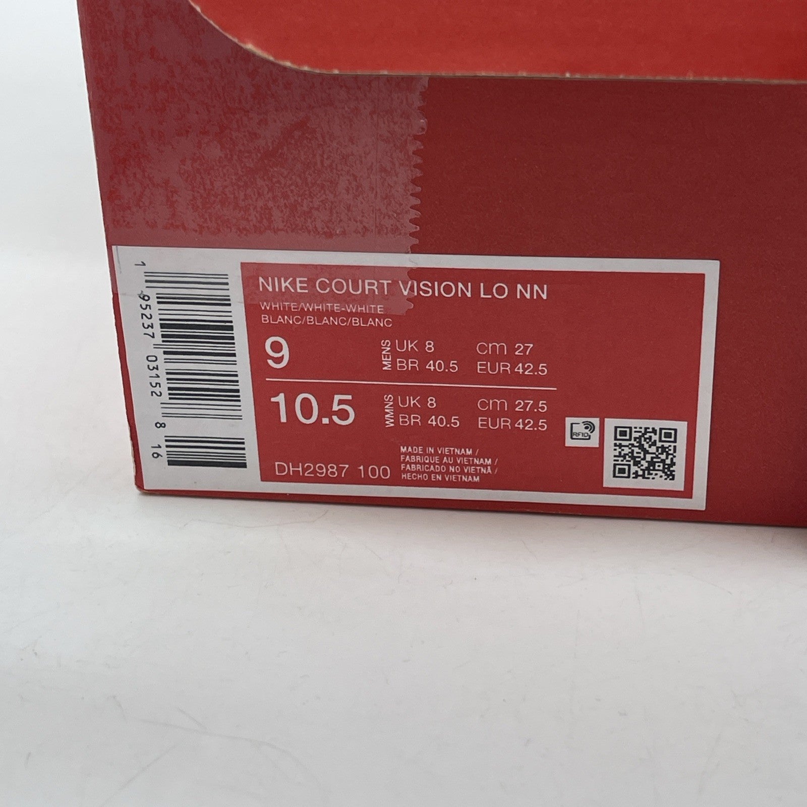 Size 9 - Nike Court Vision Next Nature Low Triple White Leather (DH2987-100)