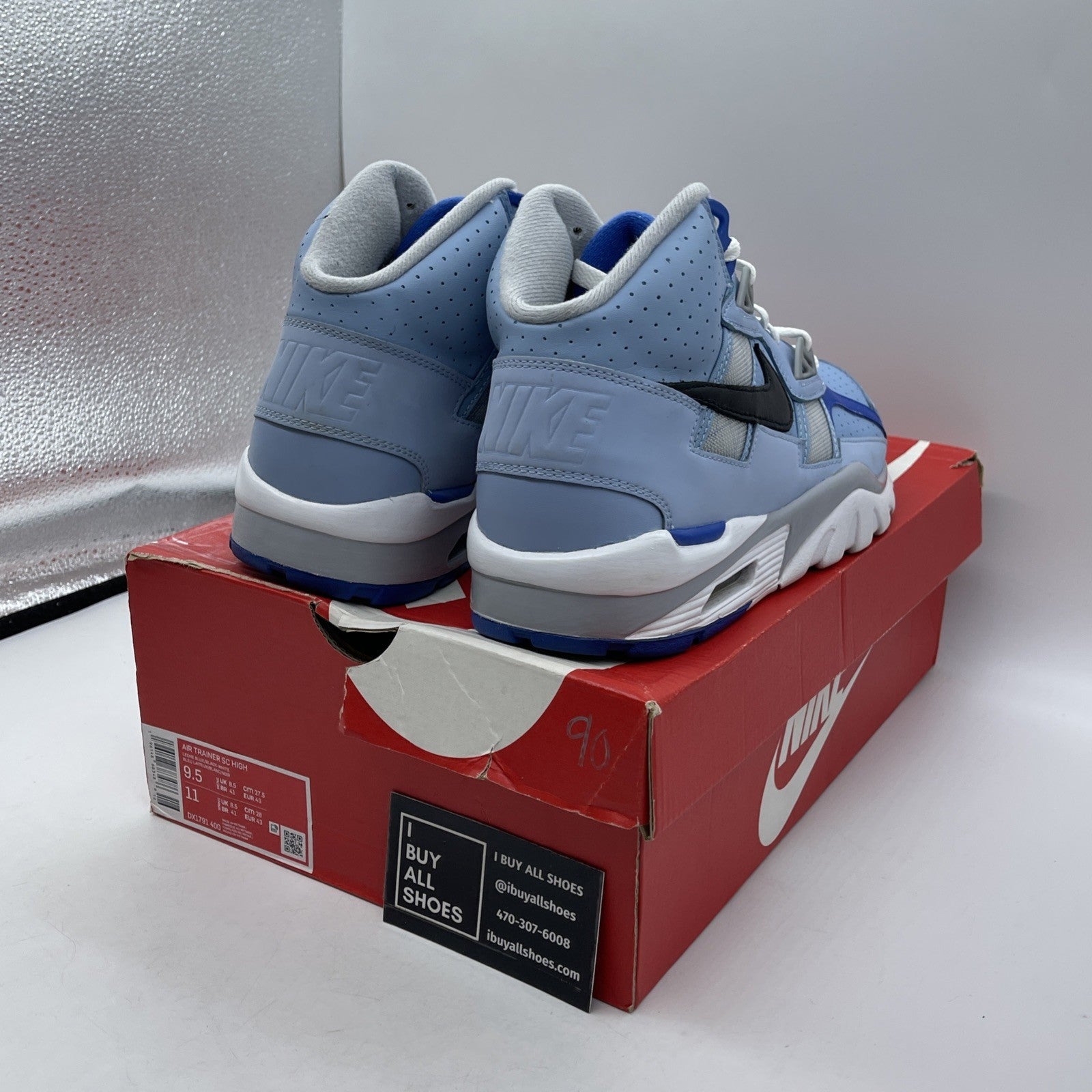 Size 9.5 - Nike Air Trainer SC High Kansas City Royals Blue Suede (DX1791-400)