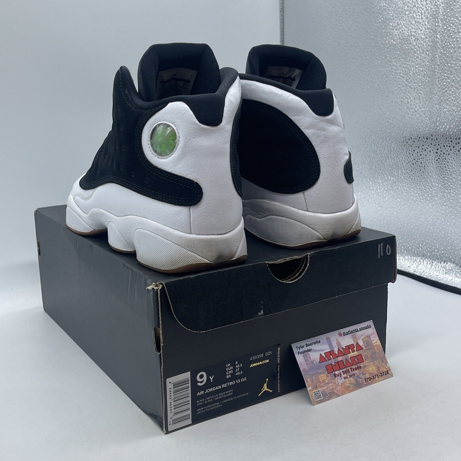 Size 9Y (GS) - Jordan 13 Retro Mid City of Flight Black White (439358-021)