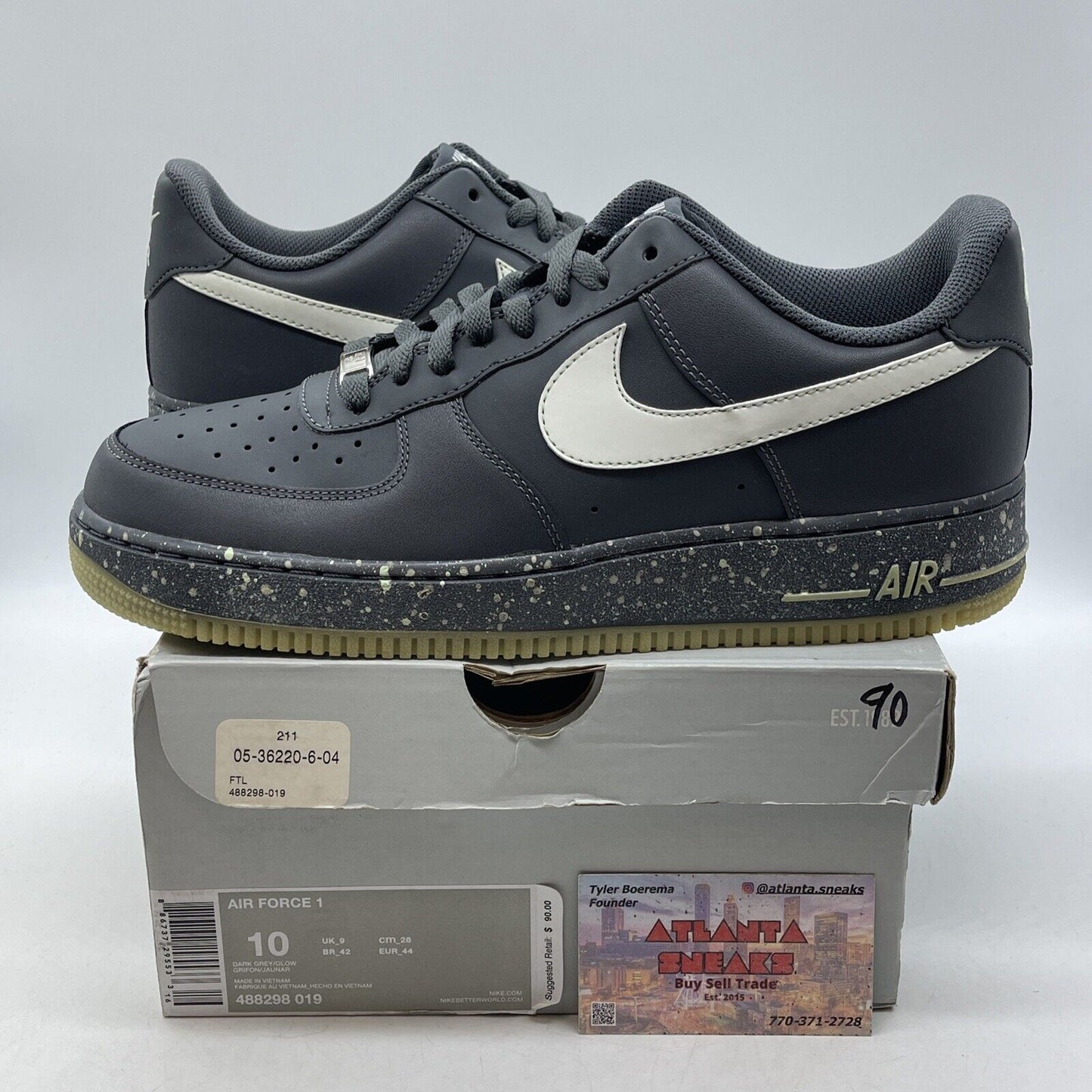 Size 10 - Nike Air Force 1 Glow in the Dark Grey White Leather (488298-019)