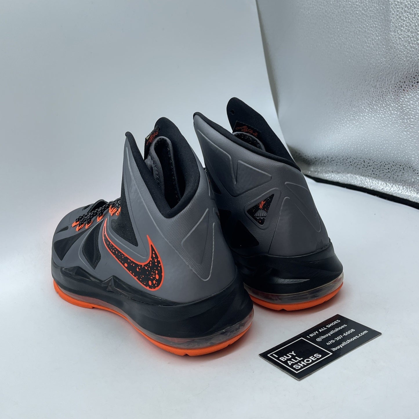 Size 13 - Nike LeBron 10 Lava Grey Black Orange Leather (541100-002)