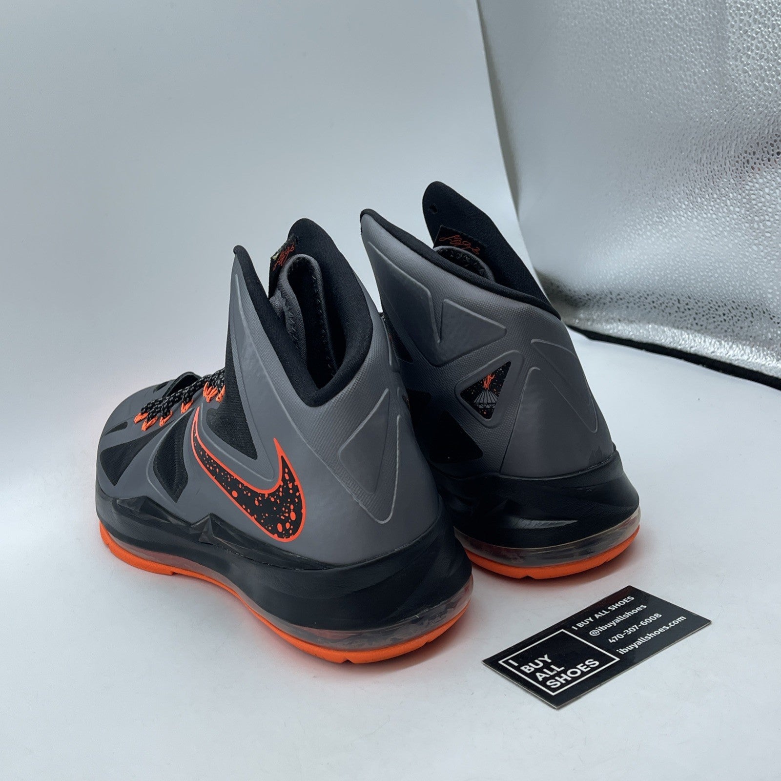 Size 13 - Nike LeBron 10 Lava Grey Black Orange Leather (541100-002)