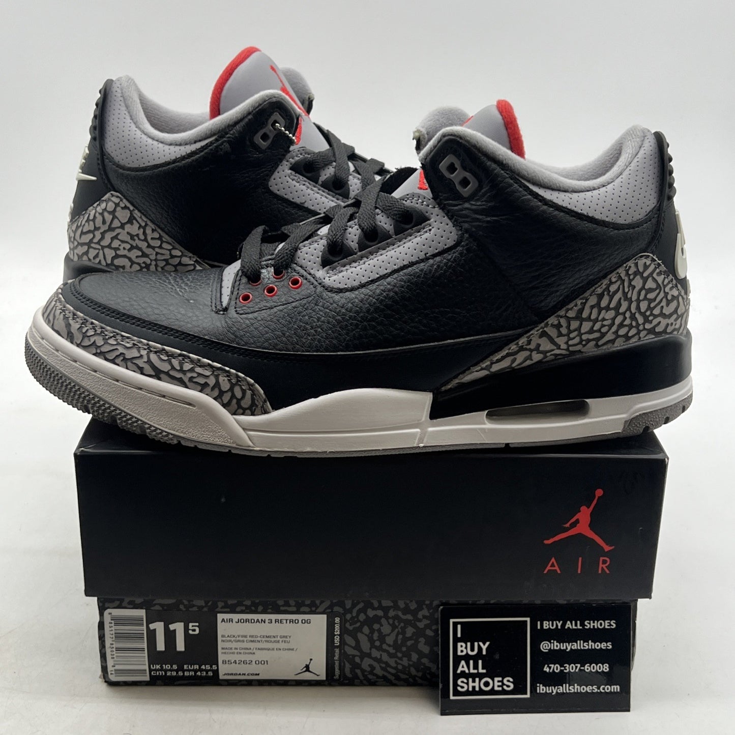 Size 11.5 - Air Jordan 3 Retro OG Mid Black Cement (854262-001)