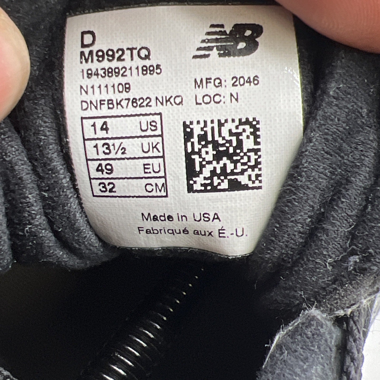 Size 14 - New Balance 992 Made in USA Grey Volt (M992TQ)