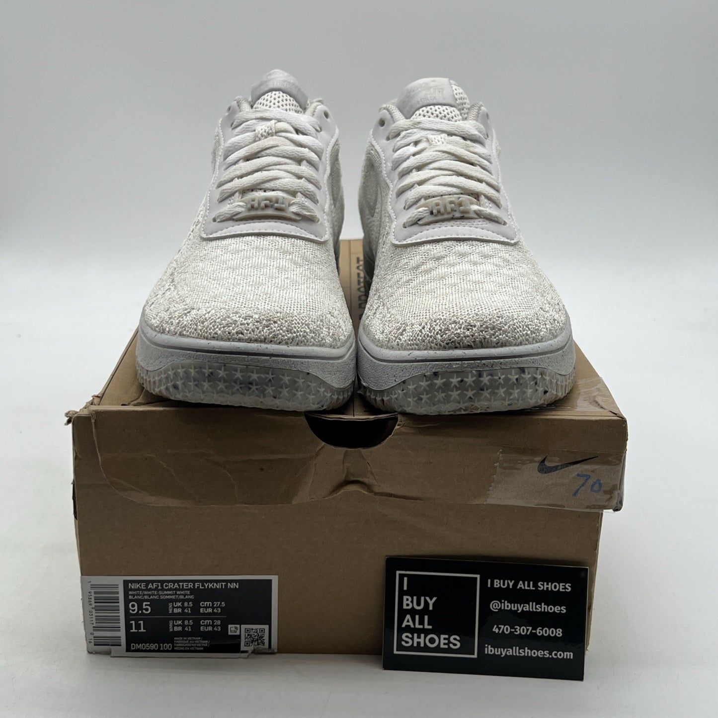 Size 9.5 - Nike Air Force 1 Crater Flyknit Next Nature Triple White (DM0590-100)