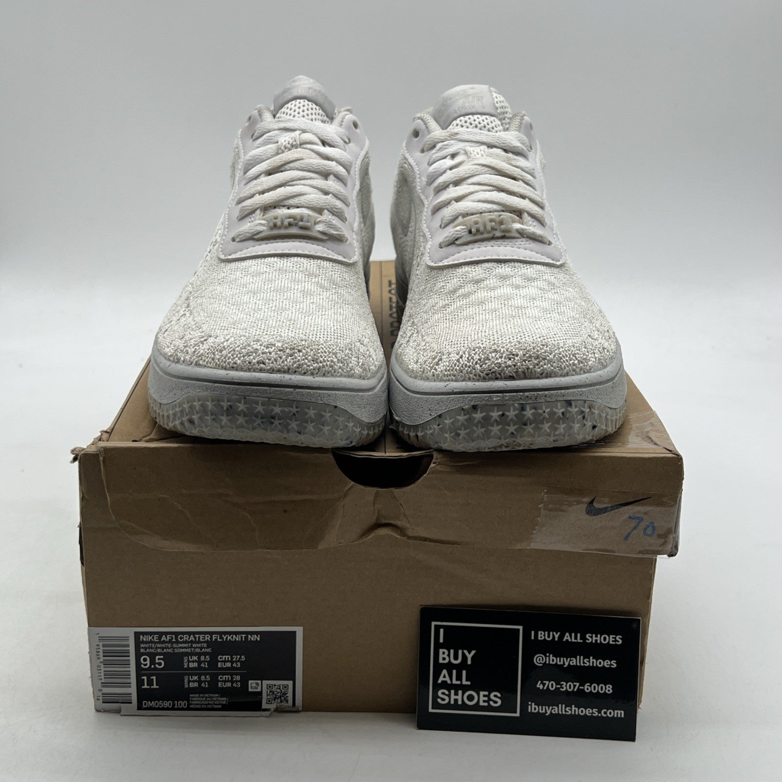Size 9.5 - Nike Air Force 1 Crater Flyknit Next Nature Triple White (DM0590-100)