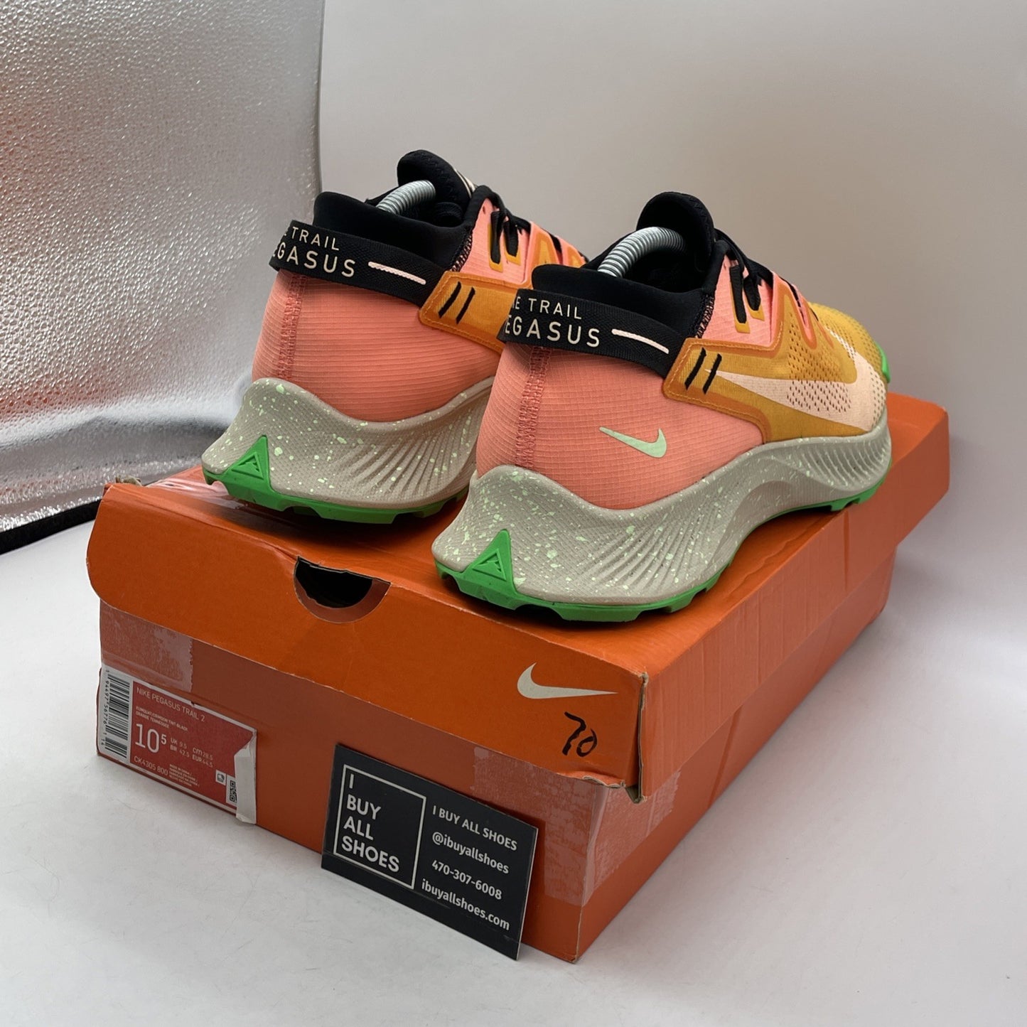 Size 10.5 - Nike Pegasus Trail 2 Bright Mango Pink Green Suede (CK4305-800)