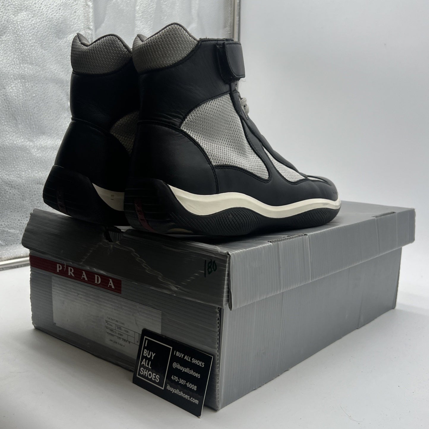 Size 9.5P - Prada American Cup Sneaker High Top Nero/ Argento