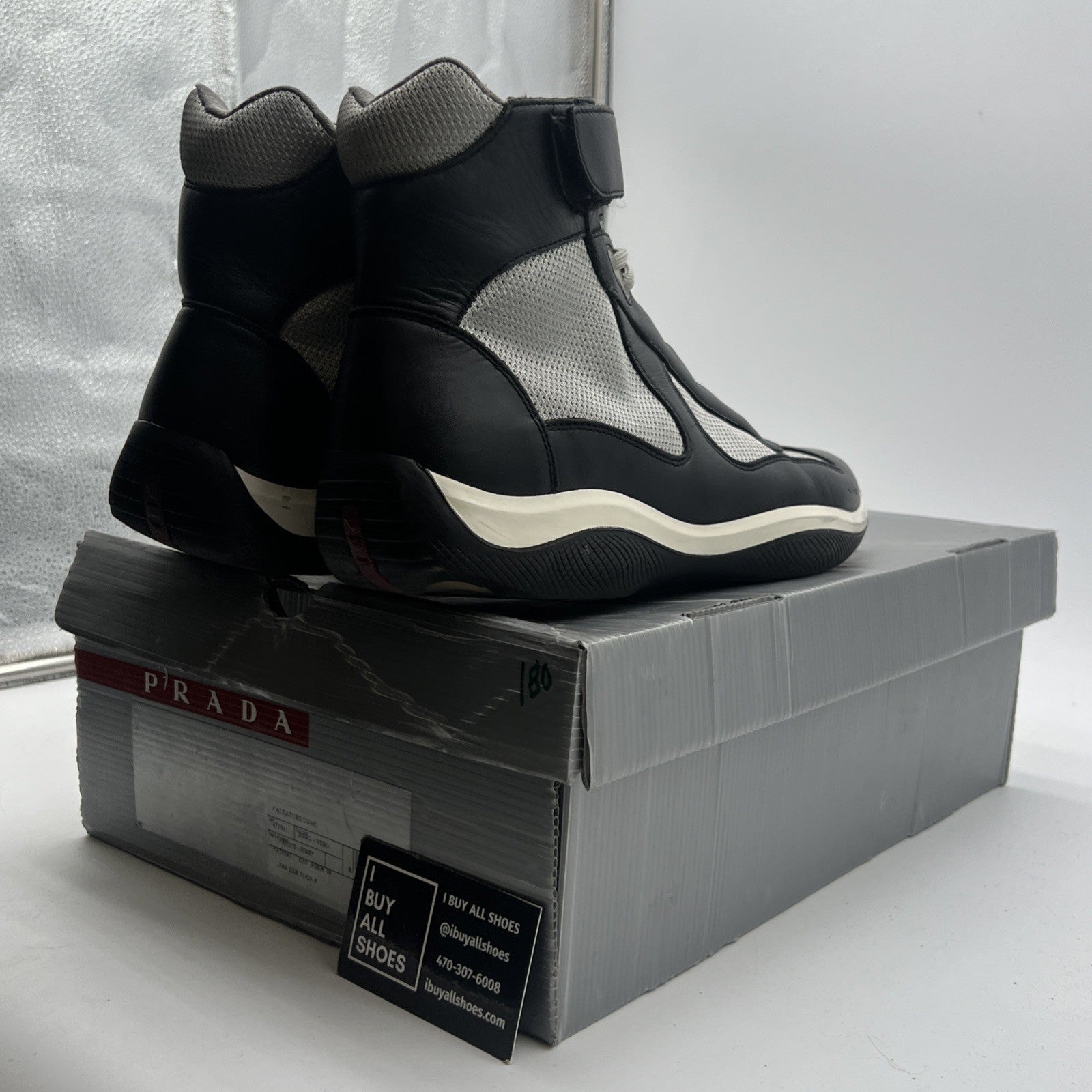 Size 9.5P - Prada American Cup Sneaker High Top Nero/ Argento