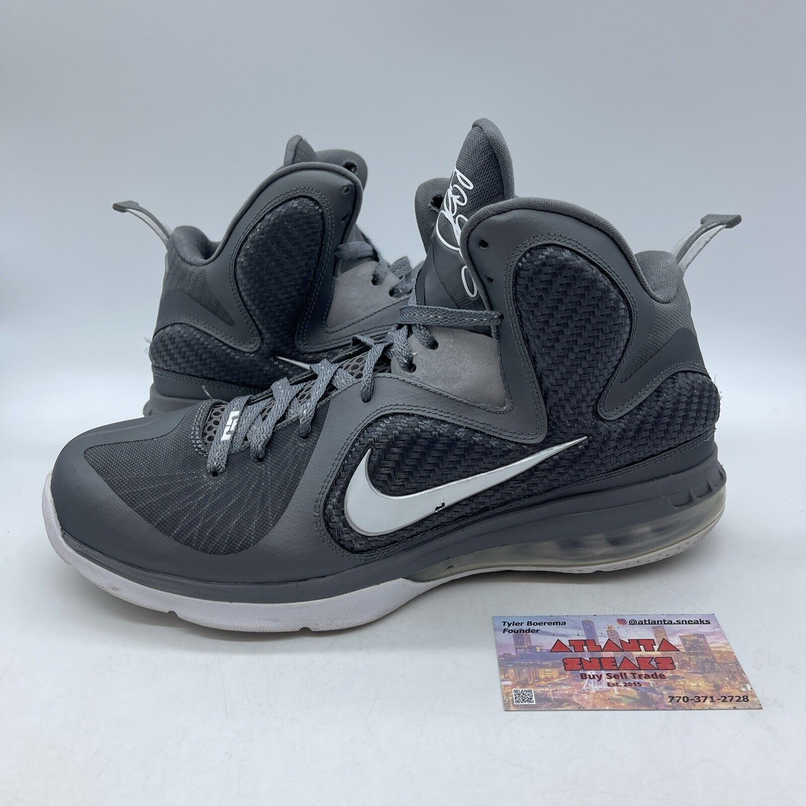 Size 11 - Nike LeBron 9 Cool Grey White Silver Suede Leather (469764-007)
