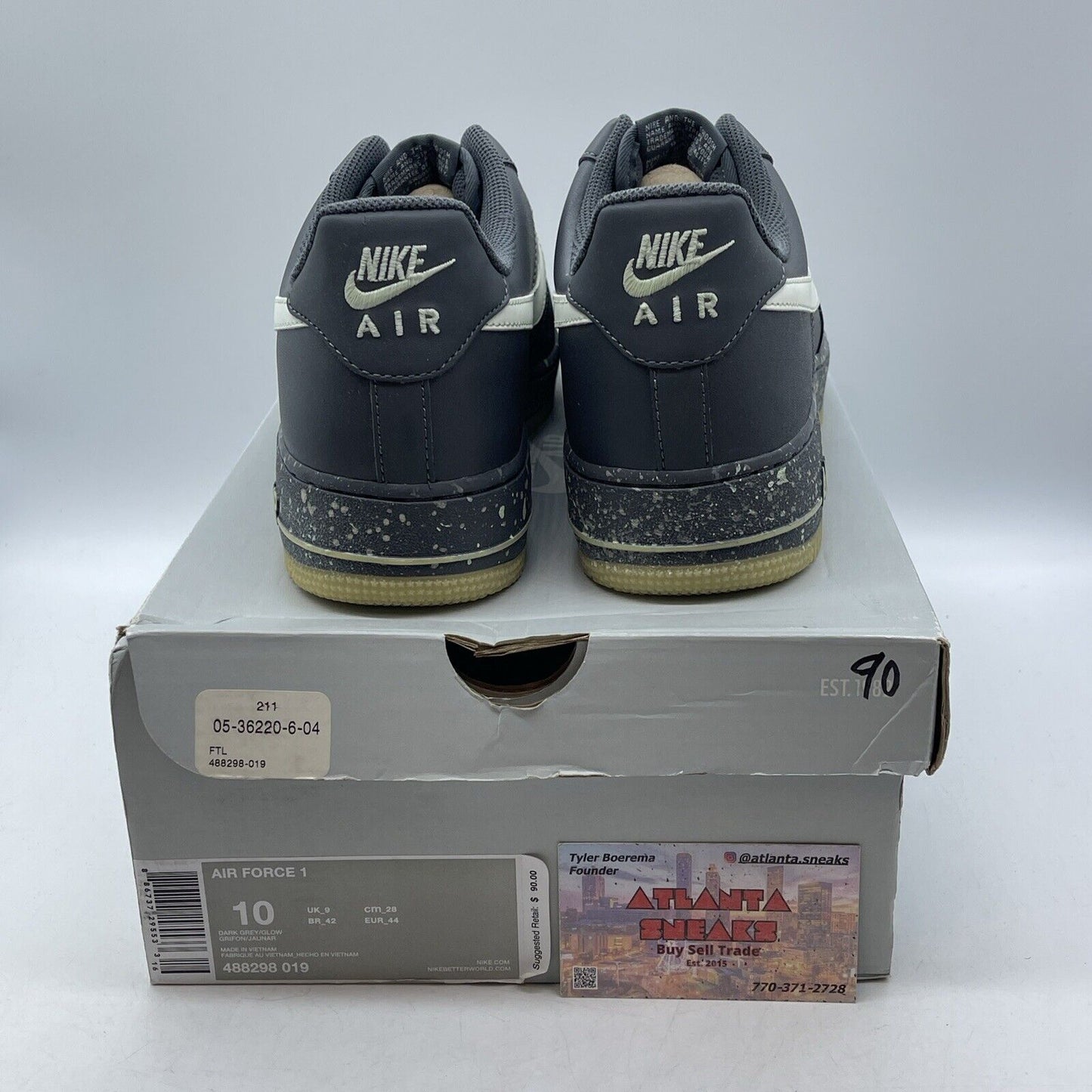 Size 10 - Nike Air Force 1 Glow in the Dark Grey White Leather (488298-019)