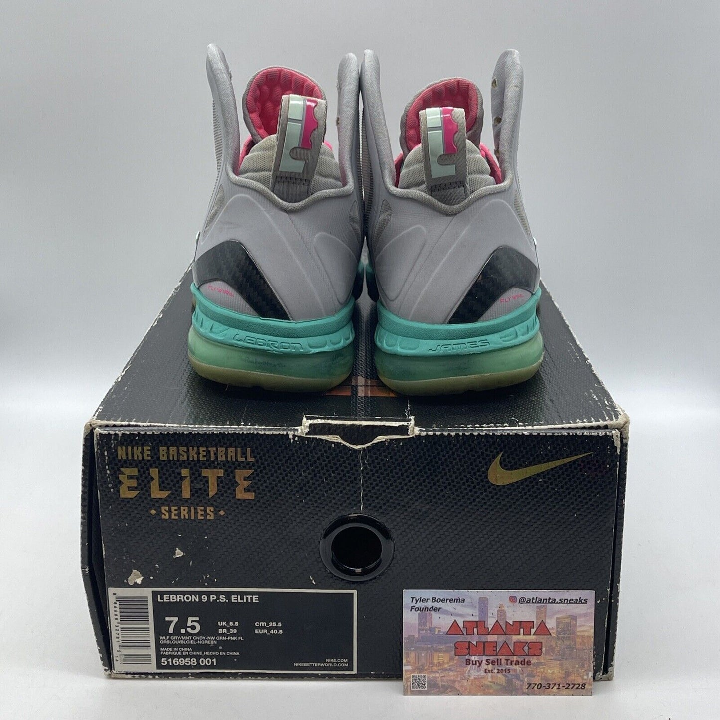 Size 7.5 - Nike LeBron 9 P.S. Elite South Beach Grey Suede Pink (516958-001)