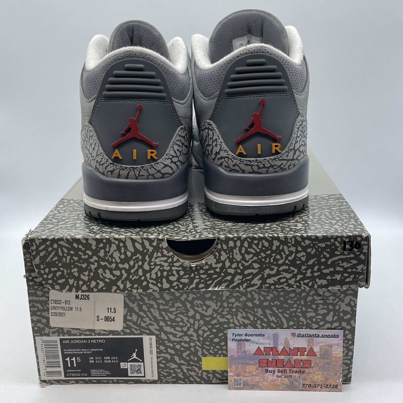 Size 11.5 - Jordan 3 Retro Mid Cool Grey Red White Suede Leather (CT8532-012)