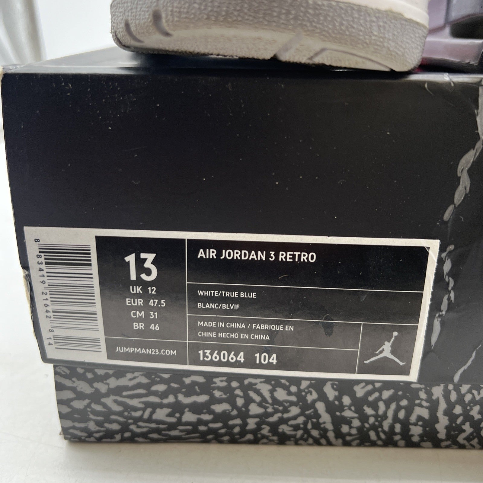 Size 13 - Air Jordan 3 Retro 2011 True Blue (136064-104)