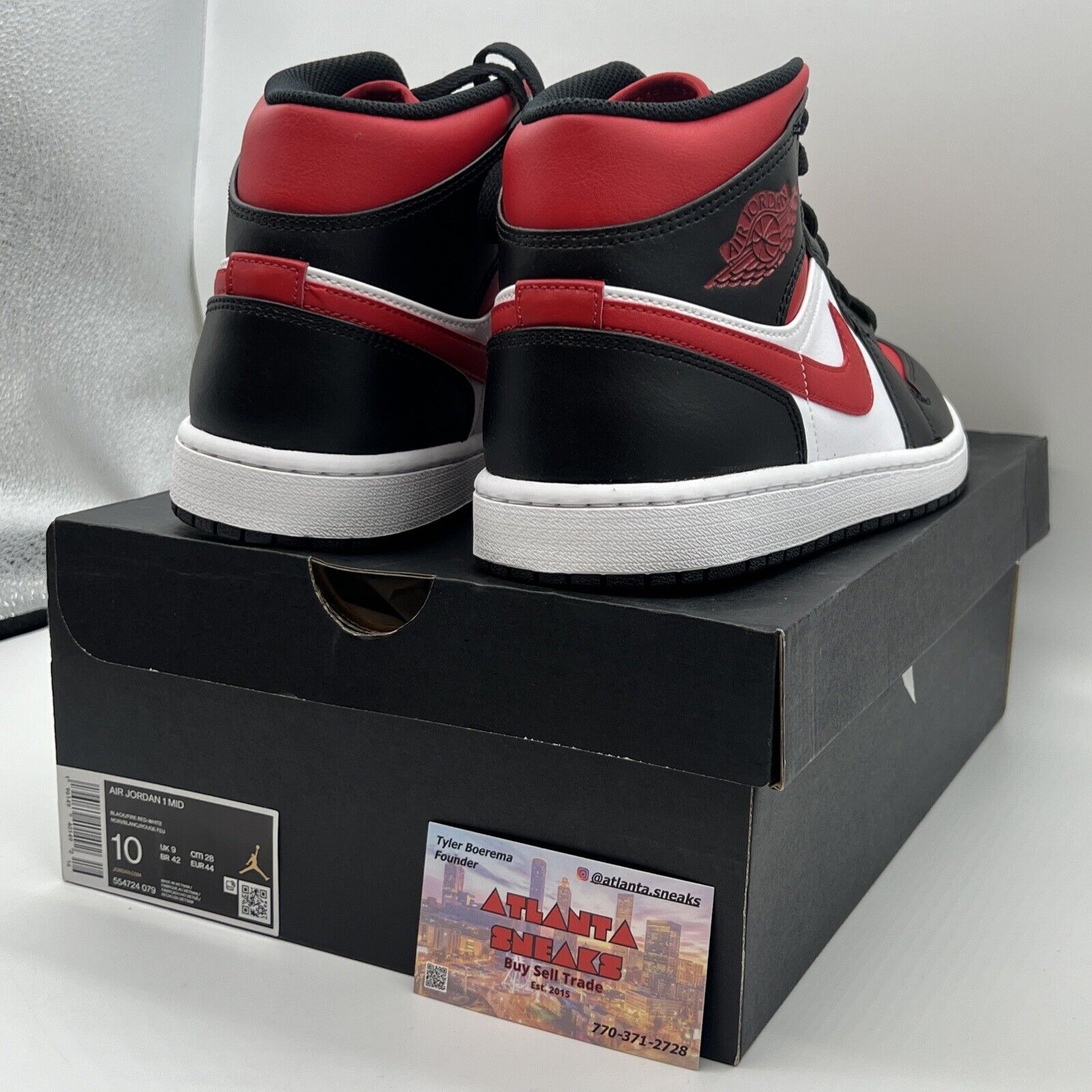 Size 10 - Jordan 1 Mid Bred Toe Red Og All Leather New White Black