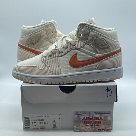 Size 10 - Air Jordan 1 SE Mid Corduroy W Orange Sail Voile (DA8009-108)