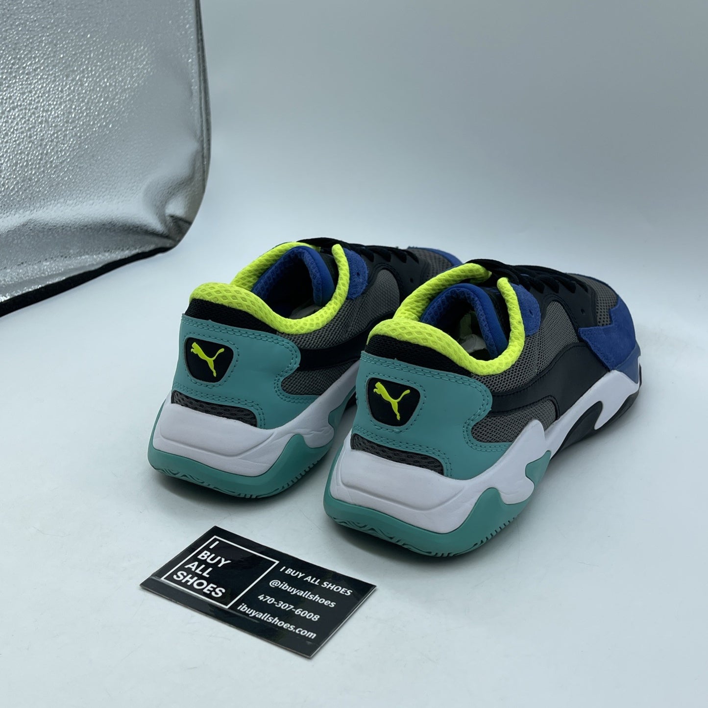 Size 9 - PUMA Storm Origin Blue Black Grey Blue Suede Leather (369770-01)