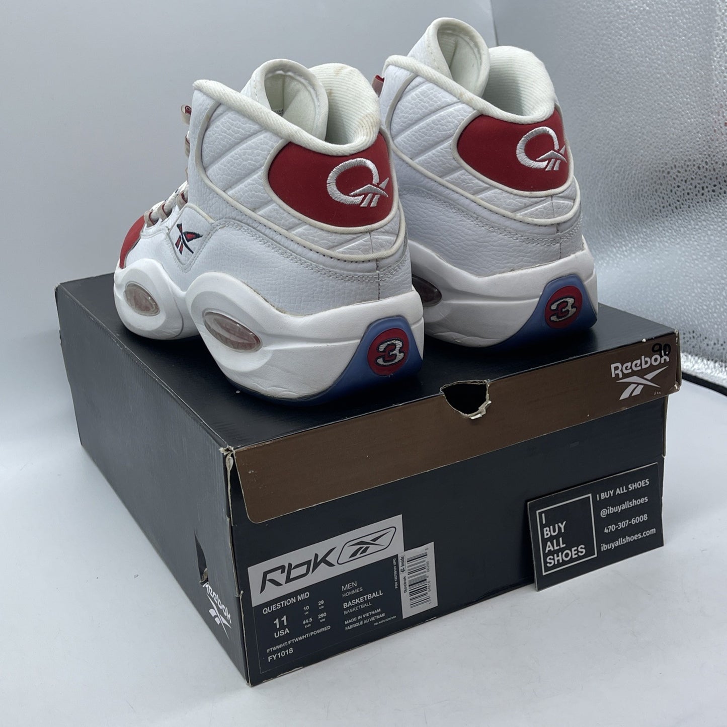 Size 11 - Reebok Question OG 2020 Mid Red Toe White Suede Leather (FY1018)