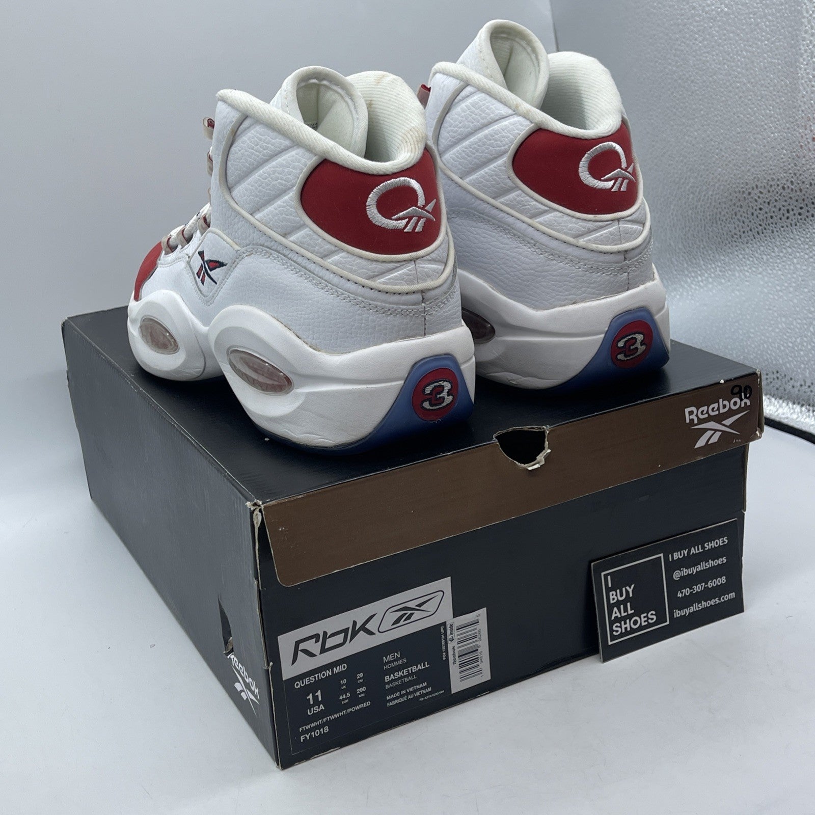 Size 11 - Reebok Question OG 2020 Mid Red Toe White Suede Leather (FY1018)