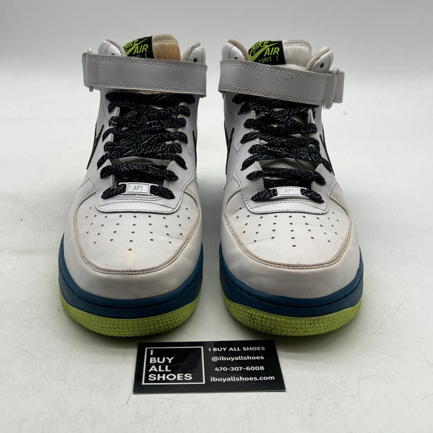 Size 11 - Nike Air Force 1 '07 Mid White Abyss Volt (315123-123)