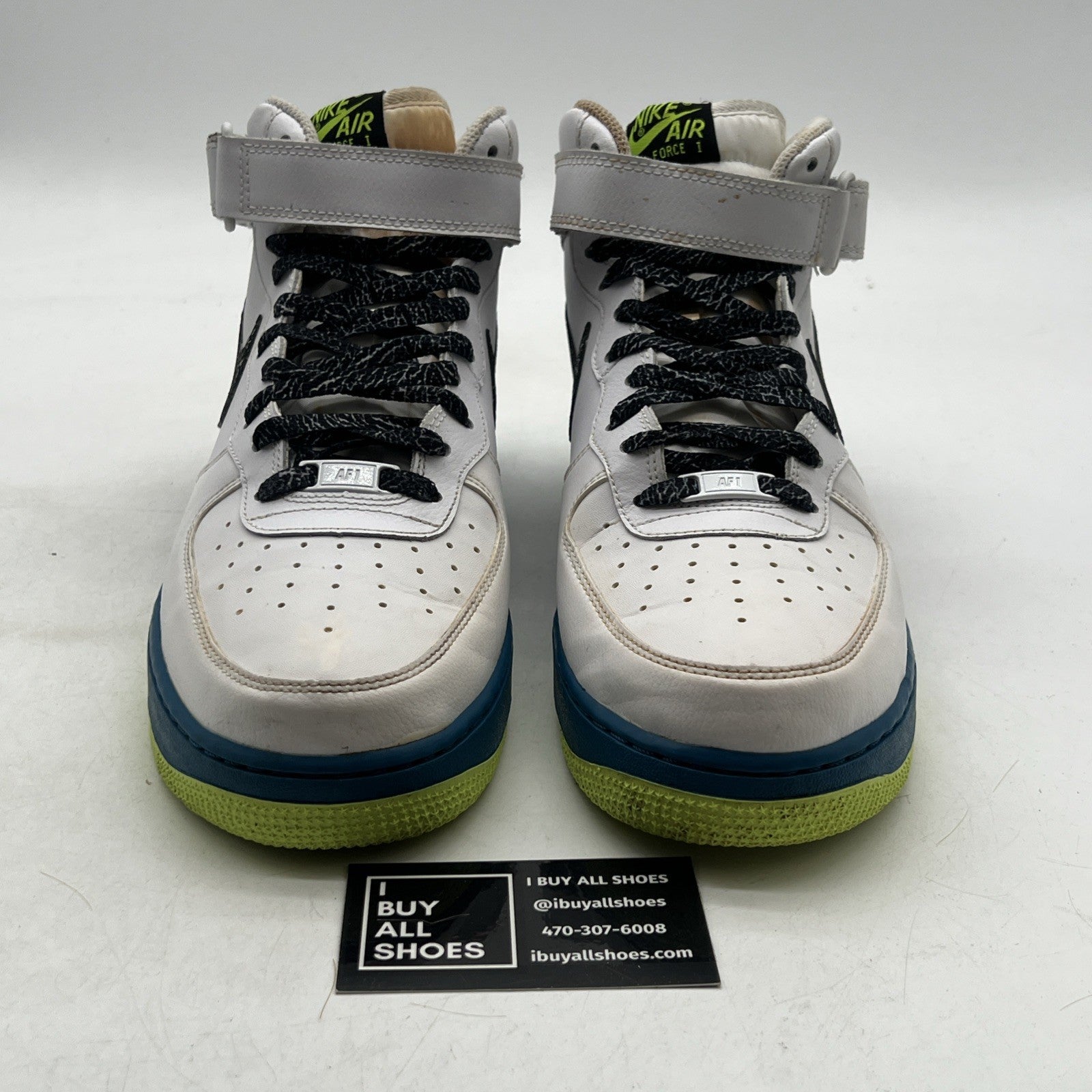 Size 11 - Nike Air Force 1 '07 Mid White Abyss Volt (315123-123)