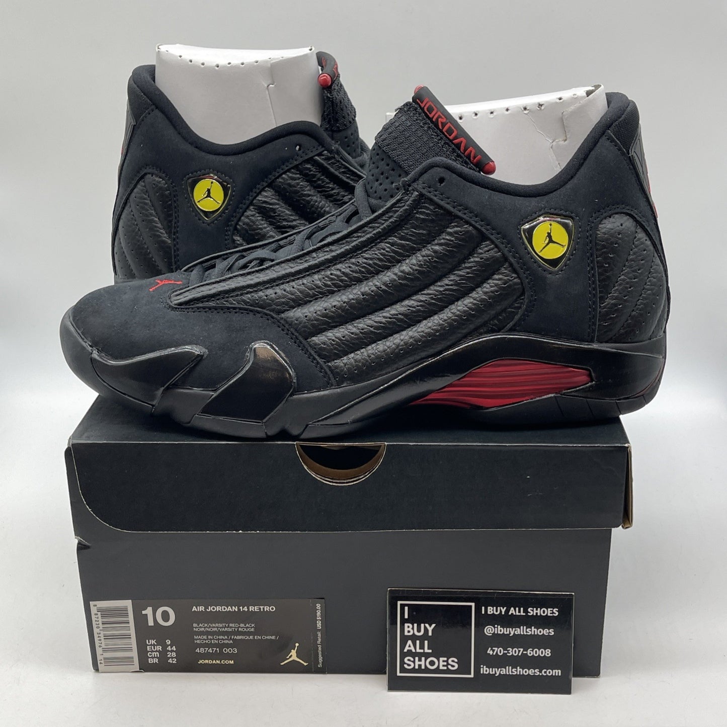 Size 10 - Air Jordan 14 Retro 2018 Last Shot Black Suede Leather  (487471-003)