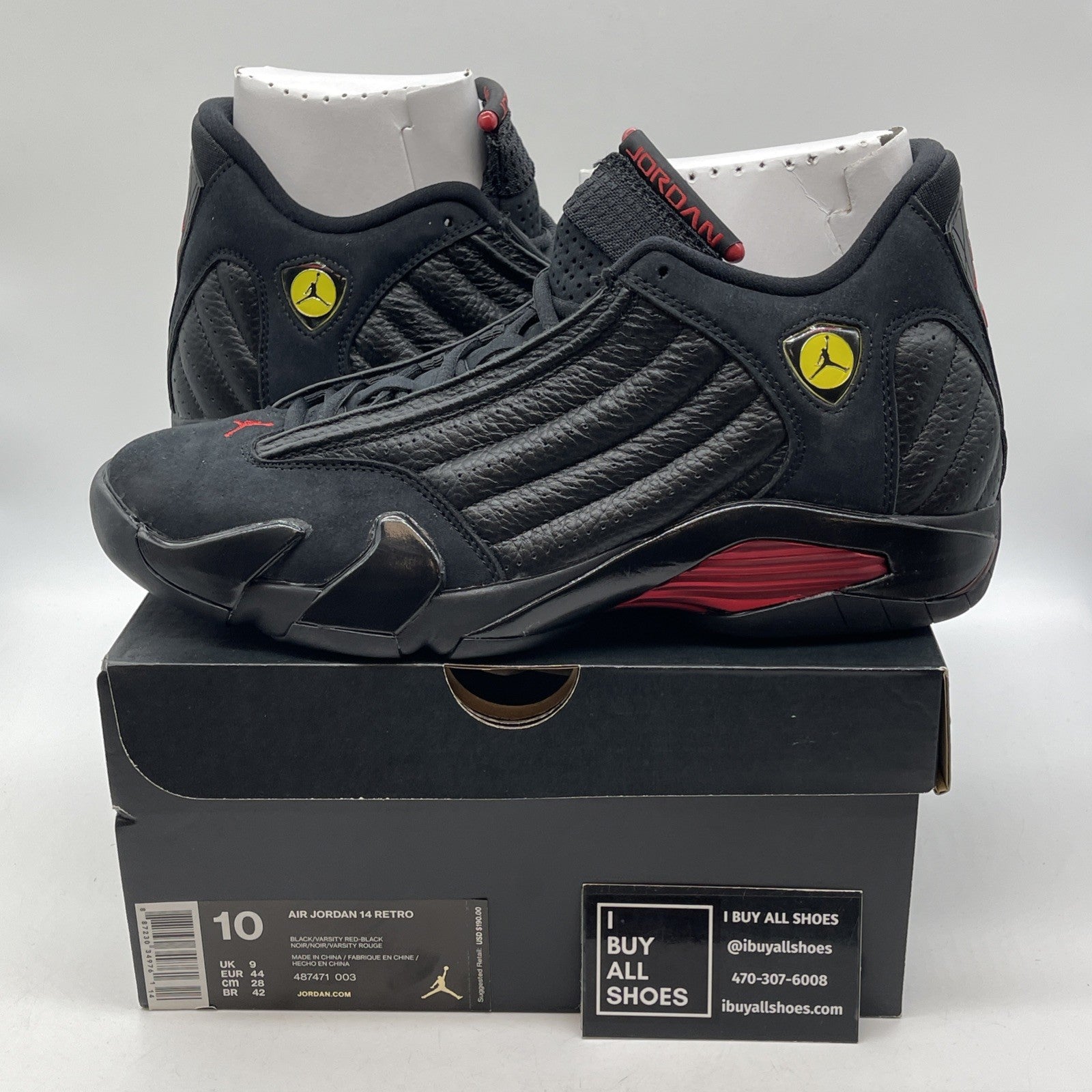 Size 10 - Air Jordan 14 Retro 2018 Last Shot Black Suede Leather  (487471-003)