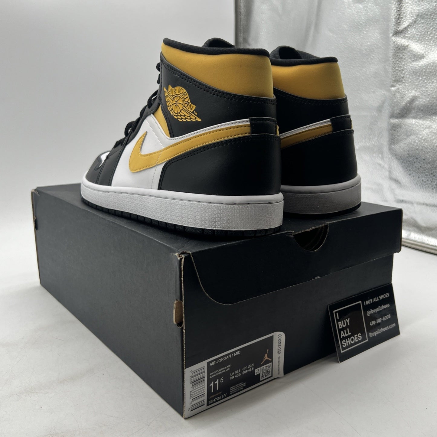Size 11.5 - Air Jordan 1 Mid Black University Gold (554724-177)