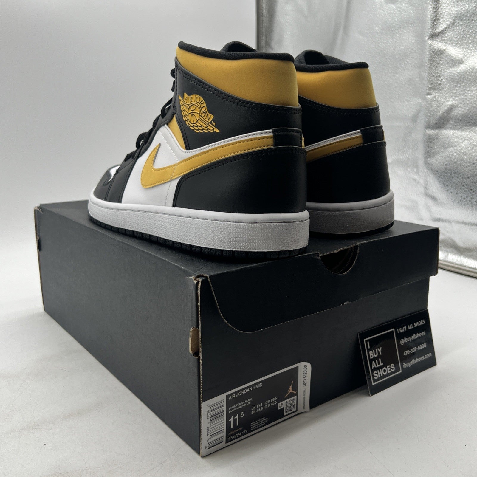 Size 11.5 - Air Jordan 1 Mid Black University Gold (554724-177)