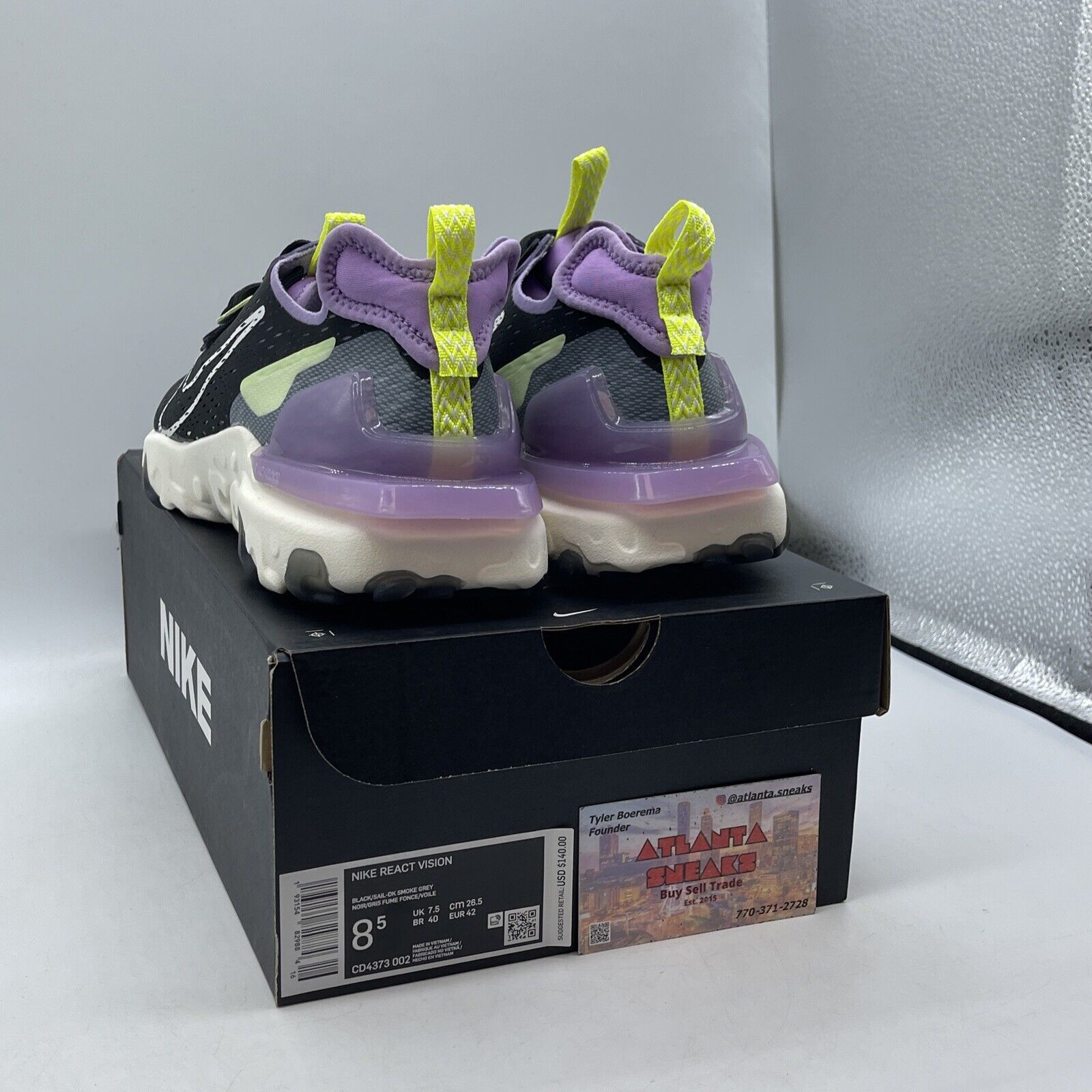 Size 8.5 - Nike React Vision Gravity Purple Black White Yellow (CD4373-002)