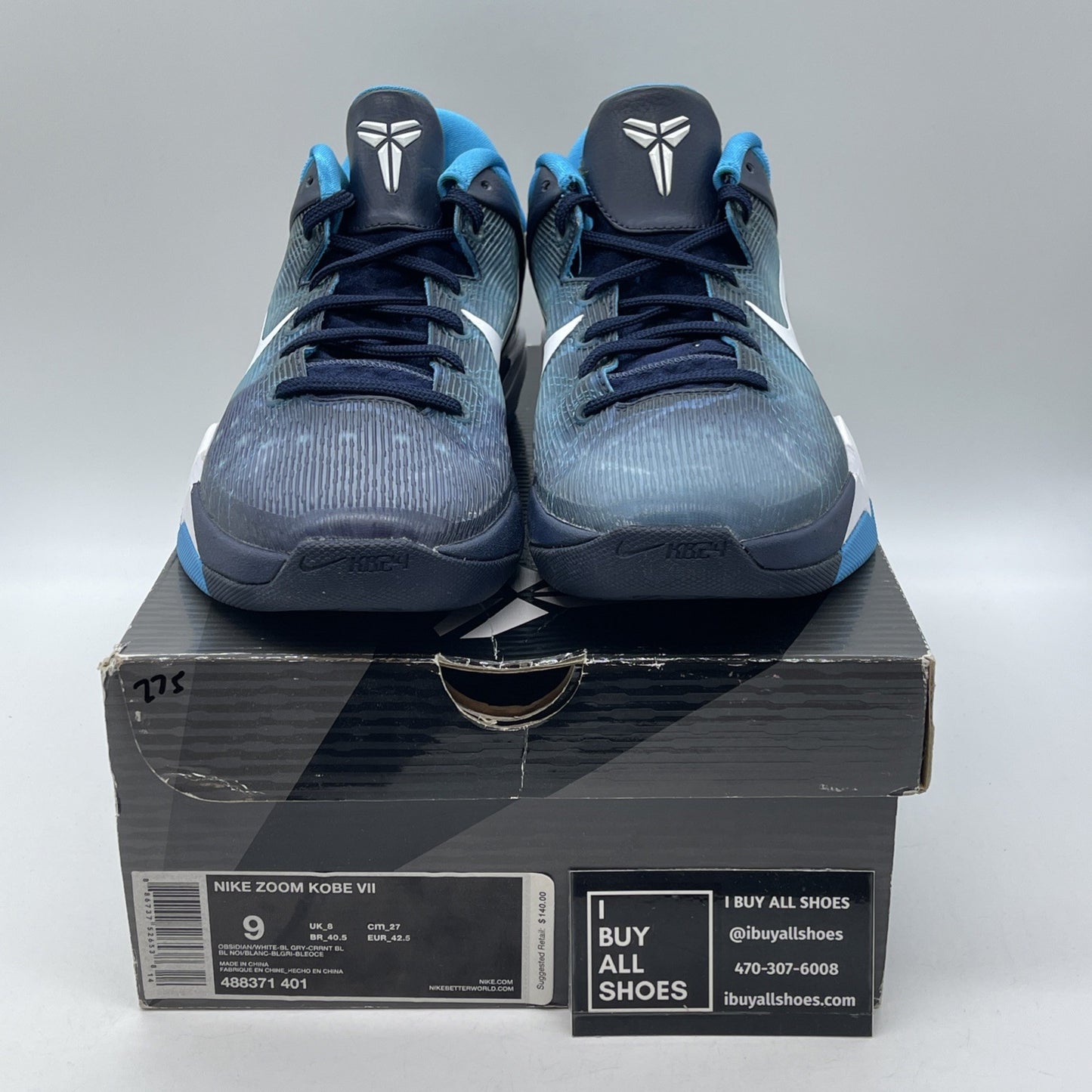 Size 9 - Nike Zoom Kobe 7 System Shark Blue White Leather (488371-401)