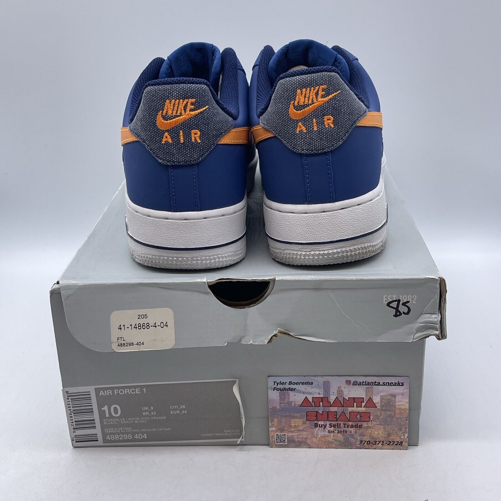 Size 10 - Nike Air Force 1 Low Storm Blue Denim Orange Suede Leather (488298-404