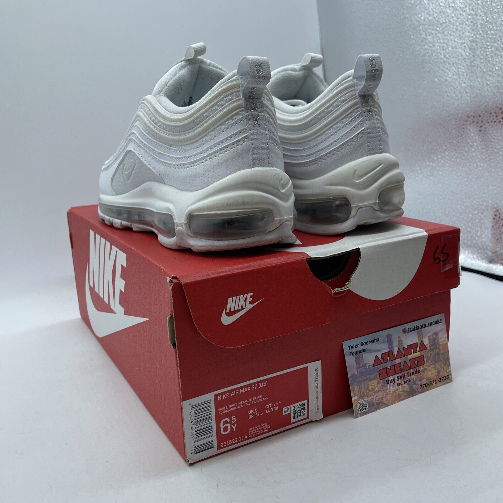 Size 6.5Y - Nike Air Max 97 (GS) Low White Metallic Silver Leather (921522-104)