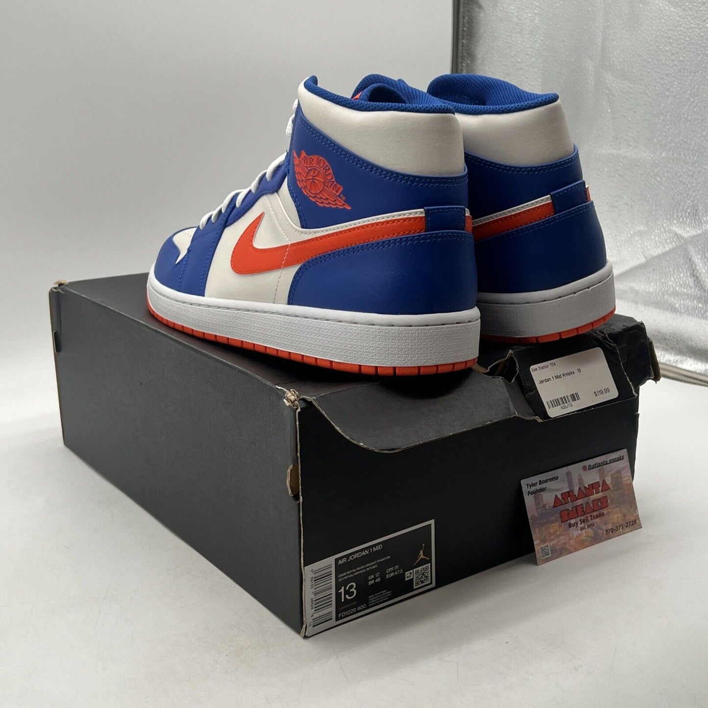 Size 13 - Jordan 1 Mid Knicks 2023 White Orange Blue (FD1029-400)