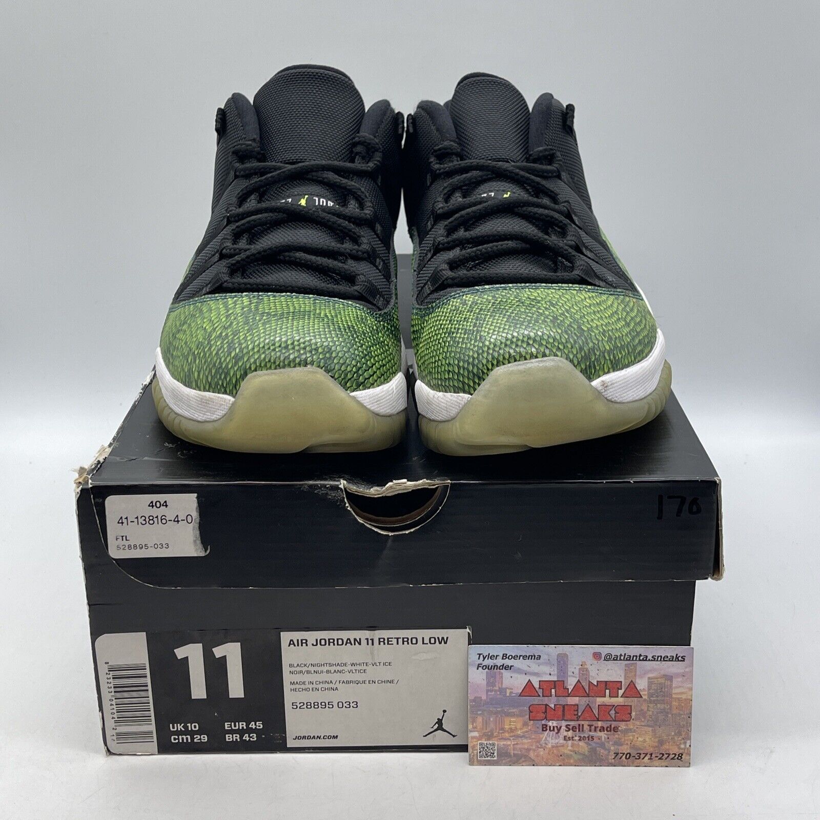 Size 11 - Air Jordan 11 Retro Low Snake Green White Black Leather (528895-033)